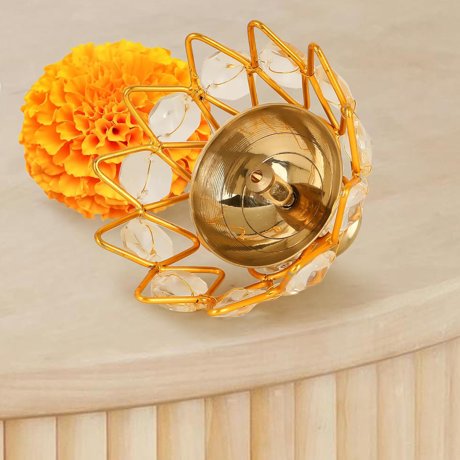 Brass Crystal Bowl Round Shape Akhand Kamal Diya
